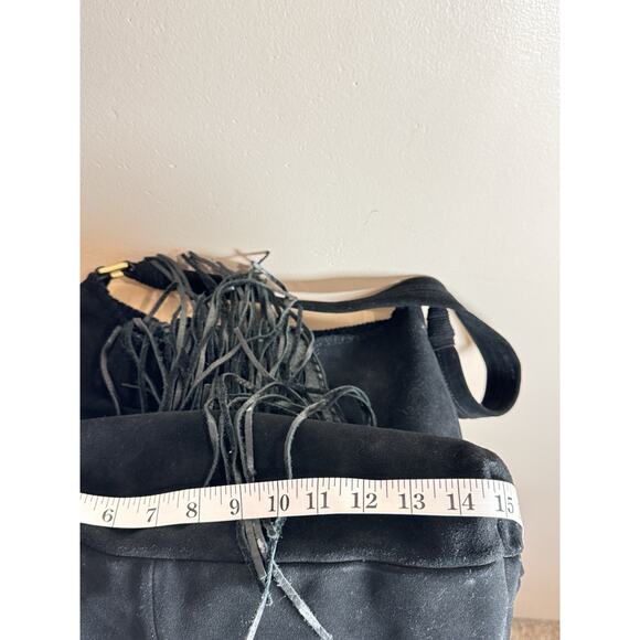 Margot Leather Hobo Tote Bag Purse Black Suede Fringe Festival Bohemian Western - Picture 7 of 10